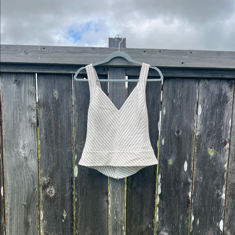 Striped V-Neck Sleeveless Top - Cream